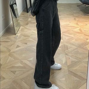Charcoal Plain Wide-Leg Jeans